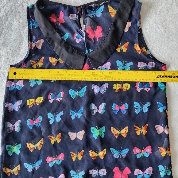 Butterfly Top Womens Large Chiffon Sheer Dainty Feminine Peter Pan Collar Blouse - Picture 13 of 14